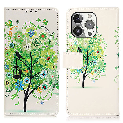 Custodia Portafoglio In Pelle Fantasia Modello Cover con Supporto A07 per Apple iPhone 14 Pro Max Verde