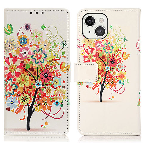 Custodia Portafoglio In Pelle Fantasia Modello Cover con Supporto A07 per Apple iPhone 15 Arancione