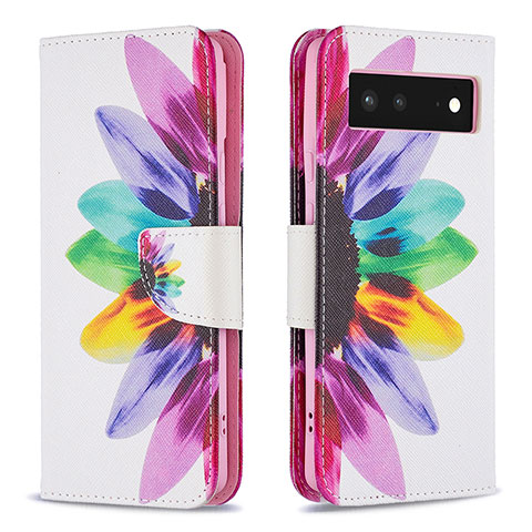 Custodia Portafoglio In Pelle Fantasia Modello Cover con Supporto B01F per Google Pixel 6 5G Multicolore