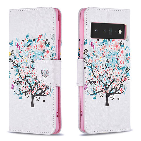 Custodia Portafoglio In Pelle Fantasia Modello Cover con Supporto B01F per Google Pixel 6 Pro 5G Bianco