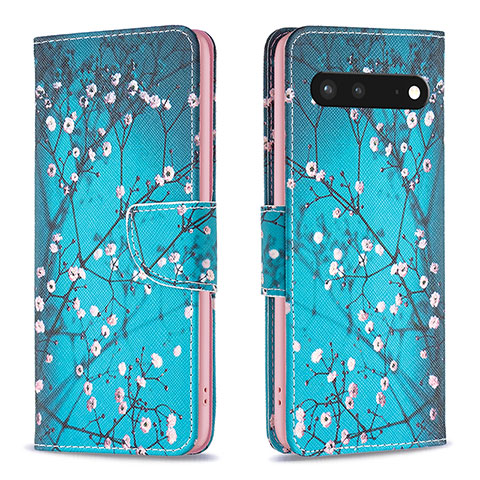 Custodia Portafoglio In Pelle Fantasia Modello Cover con Supporto B01F per Google Pixel 7 5G Ciano