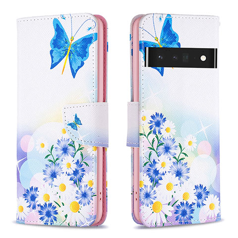 Custodia Portafoglio In Pelle Fantasia Modello Cover con Supporto B01F per Google Pixel 7 Pro 5G Blu