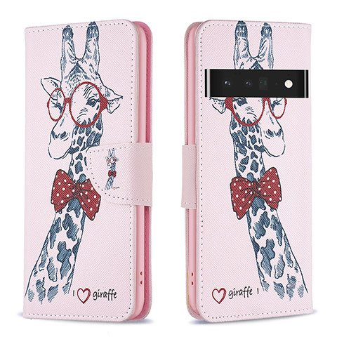 Custodia Portafoglio In Pelle Fantasia Modello Cover con Supporto B01F per Google Pixel 7 Pro 5G Rosa