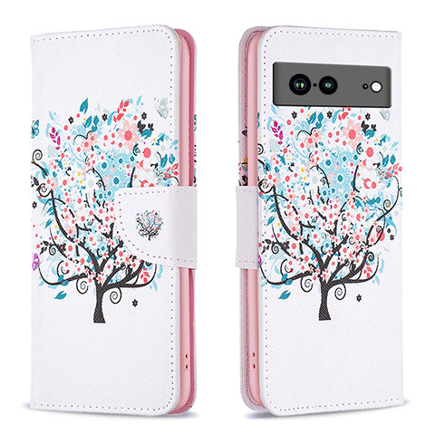 Custodia Portafoglio In Pelle Fantasia Modello Cover con Supporto B01F per Google Pixel 7a 5G Bianco