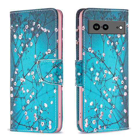 Custodia Portafoglio In Pelle Fantasia Modello Cover con Supporto B01F per Google Pixel 7a 5G Ciano