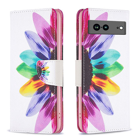 Custodia Portafoglio In Pelle Fantasia Modello Cover con Supporto B01F per Google Pixel 7a 5G Multicolore