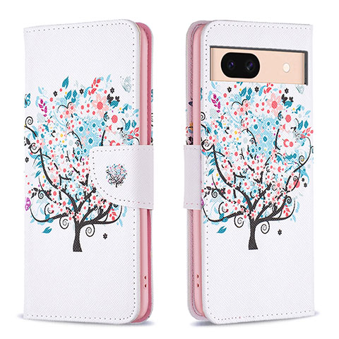 Custodia Portafoglio In Pelle Fantasia Modello Cover con Supporto B01F per Google Pixel 8a 5G Bianco