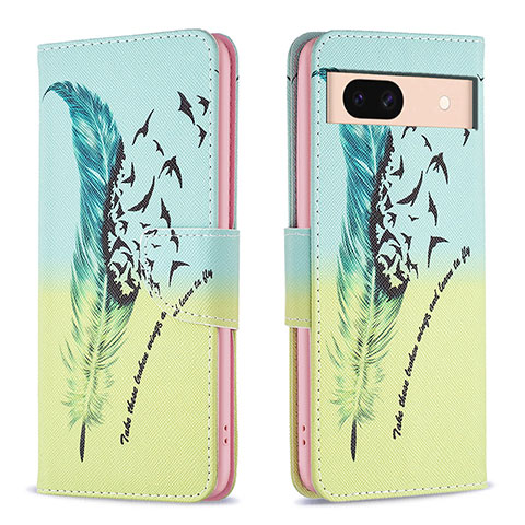 Custodia Portafoglio In Pelle Fantasia Modello Cover con Supporto B01F per Google Pixel 8a 5G Verde Pastello