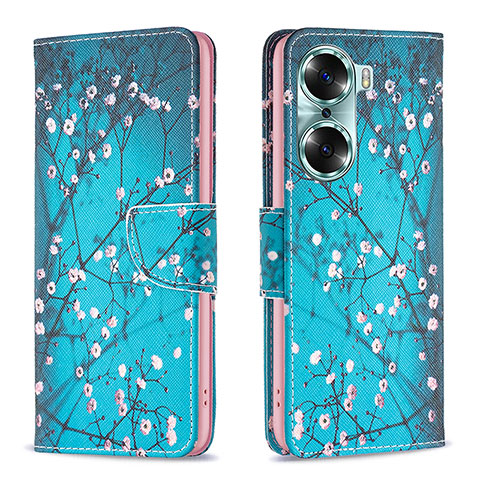 Custodia Portafoglio In Pelle Fantasia Modello Cover con Supporto B01F per Huawei Honor 60 5G Ciano