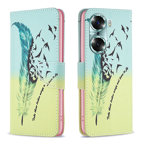 Custodia Portafoglio In Pelle Fantasia Modello Cover con Supporto B01F per Huawei Honor 60 Pro 5G Verde Pastello