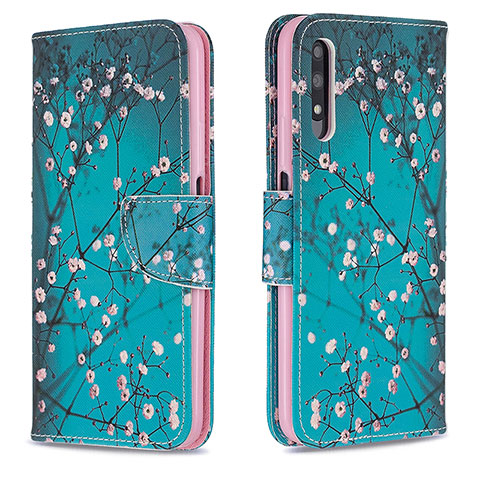 Custodia Portafoglio In Pelle Fantasia Modello Cover con Supporto B01F per Huawei P Smart Z (2019) Ciano