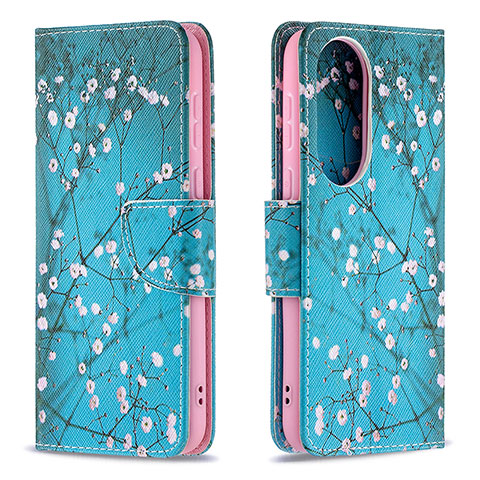 Custodia Portafoglio In Pelle Fantasia Modello Cover con Supporto B01F per Huawei P50 Ciano