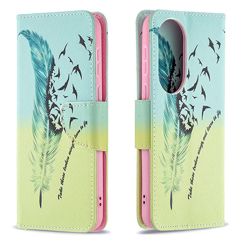 Custodia Portafoglio In Pelle Fantasia Modello Cover con Supporto B01F per Huawei P50 Verde Pastello