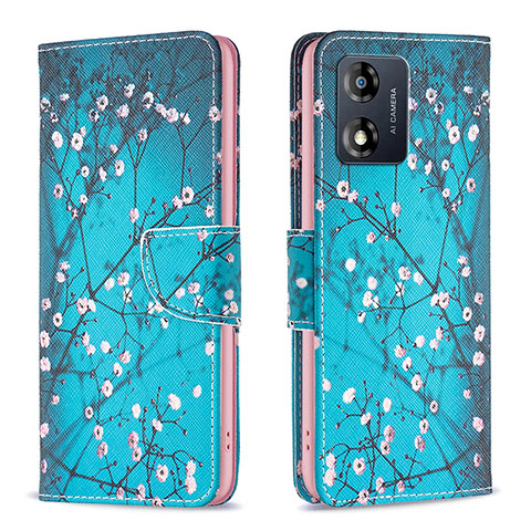 Custodia Portafoglio In Pelle Fantasia Modello Cover con Supporto B01F per Motorola Moto E13 Ciano