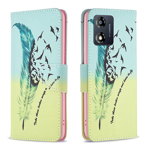 Custodia Portafoglio In Pelle Fantasia Modello Cover con Supporto B01F per Motorola Moto E13 Verde Pastello