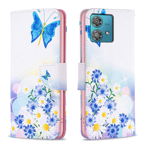 Custodia Portafoglio In Pelle Fantasia Modello Cover con Supporto B01F per Motorola Moto Edge 40 Neo 5G Blu