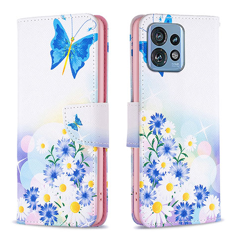 Custodia Portafoglio In Pelle Fantasia Modello Cover con Supporto B01F per Motorola Moto Edge 40 Pro 5G Blu