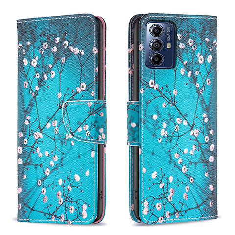 Custodia Portafoglio In Pelle Fantasia Modello Cover con Supporto B01F per Motorola Moto G Play Gen 2 Ciano