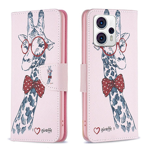 Custodia Portafoglio In Pelle Fantasia Modello Cover con Supporto B01F per Motorola Moto G13 Rosa