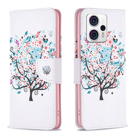 Custodia Portafoglio In Pelle Fantasia Modello Cover con Supporto B01F per Motorola Moto G23 Bianco