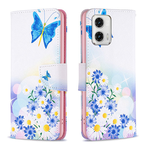 Custodia Portafoglio In Pelle Fantasia Modello Cover con Supporto B01F per Motorola Moto G73 5G Blu