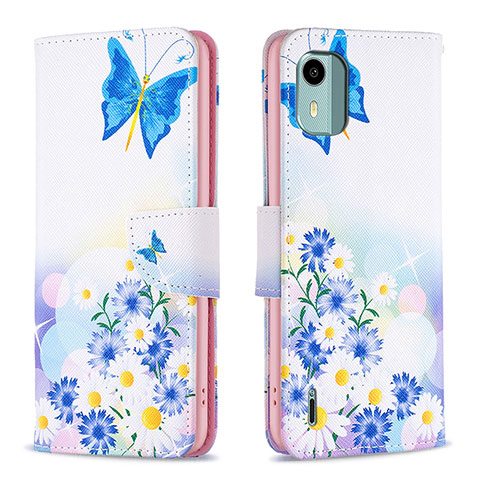 Custodia Portafoglio In Pelle Fantasia Modello Cover con Supporto B01F per Nokia C12 Blu