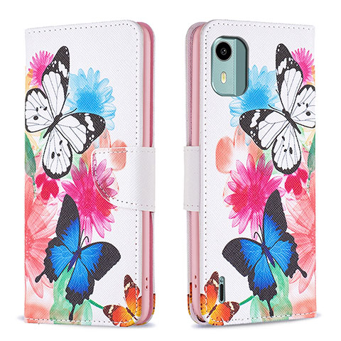 Custodia Portafoglio In Pelle Fantasia Modello Cover con Supporto B01F per Nokia C12 Colorato