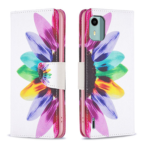 Custodia Portafoglio In Pelle Fantasia Modello Cover con Supporto B01F per Nokia C12 Pro Multicolore