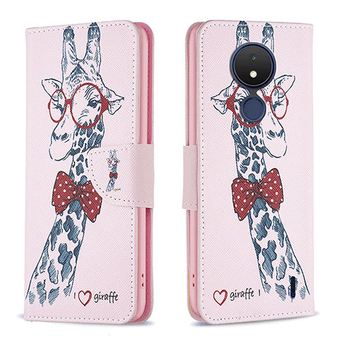 Custodia Portafoglio In Pelle Fantasia Modello Cover con Supporto B01F per Nokia C21 Rosa