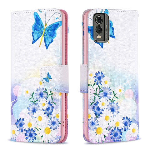 Custodia Portafoglio In Pelle Fantasia Modello Cover con Supporto B01F per Nokia C210 Blu