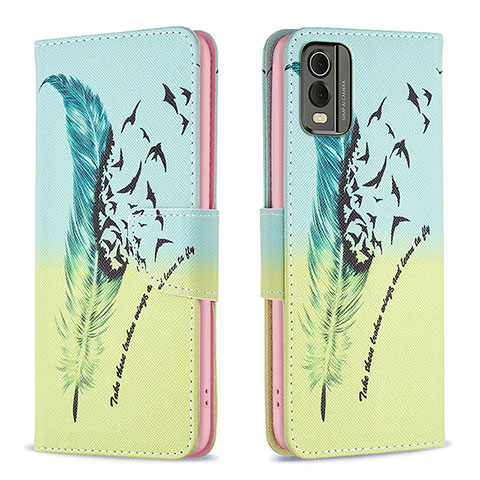 Custodia Portafoglio In Pelle Fantasia Modello Cover con Supporto B01F per Nokia C210 Verde Pastello