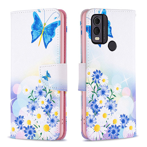 Custodia Portafoglio In Pelle Fantasia Modello Cover con Supporto B01F per Nokia C22 Blu