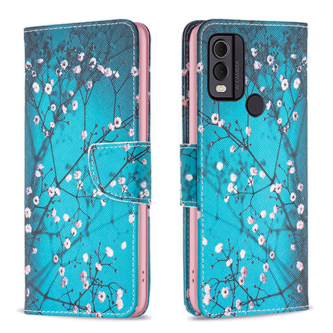 Custodia Portafoglio In Pelle Fantasia Modello Cover con Supporto B01F per Nokia C22 Ciano