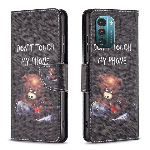 Custodia Portafoglio In Pelle Fantasia Modello Cover con Supporto B01F per Nokia G11 Grigio Scuro