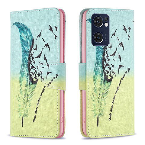 Custodia Portafoglio In Pelle Fantasia Modello Cover con Supporto B01F per OnePlus Nord CE 2 5G Verde Pastello