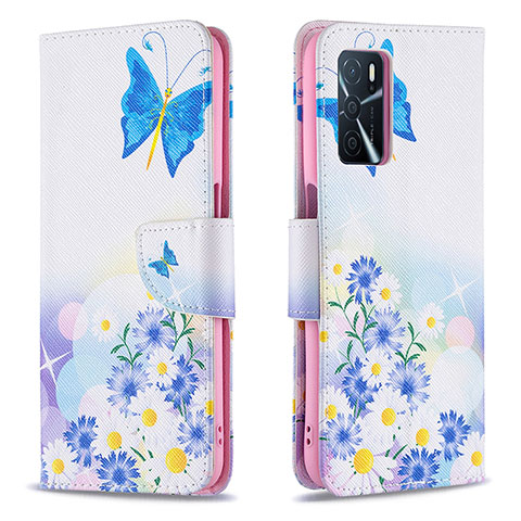 Custodia Portafoglio In Pelle Fantasia Modello Cover con Supporto B01F per Oppo A16 Blu