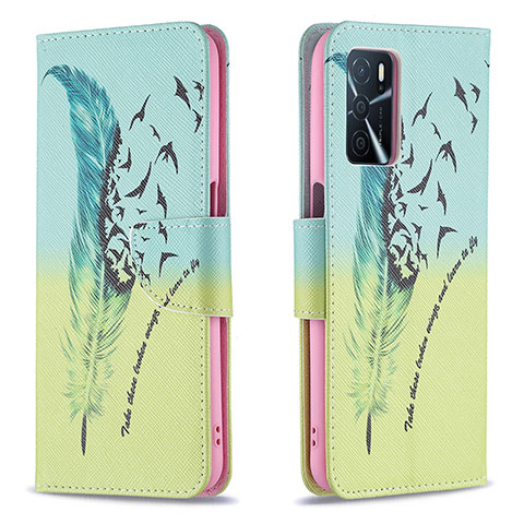 Custodia Portafoglio In Pelle Fantasia Modello Cover con Supporto B01F per Oppo A16 Verde Pastello