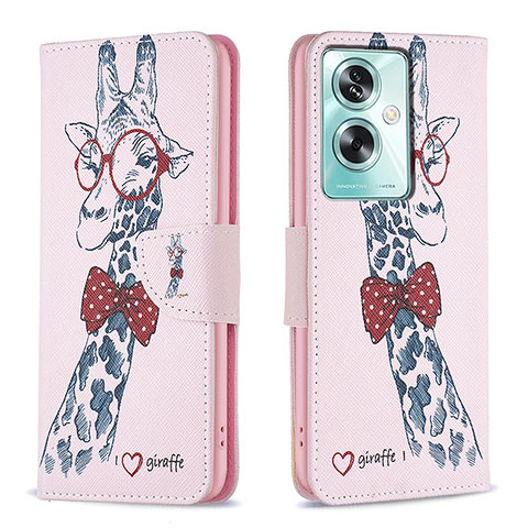 Custodia Portafoglio In Pelle Fantasia Modello Cover con Supporto B01F per Oppo A2 5G Rosa