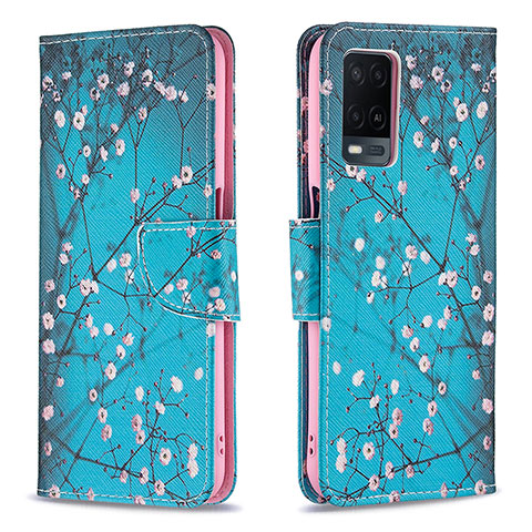 Custodia Portafoglio In Pelle Fantasia Modello Cover con Supporto B01F per Oppo A54 4G Ciano