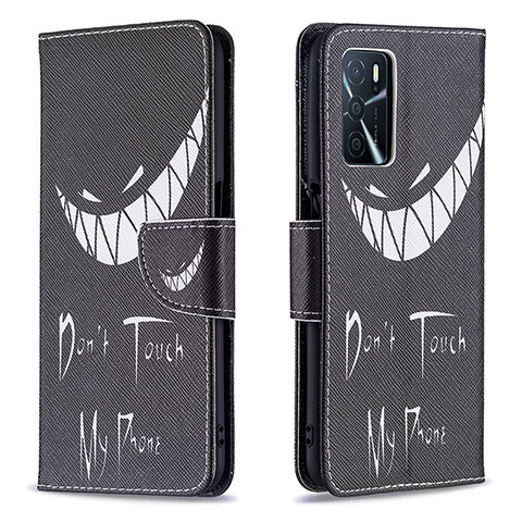 Custodia Portafoglio In Pelle Fantasia Modello Cover con Supporto B01F per Oppo A54s Nero