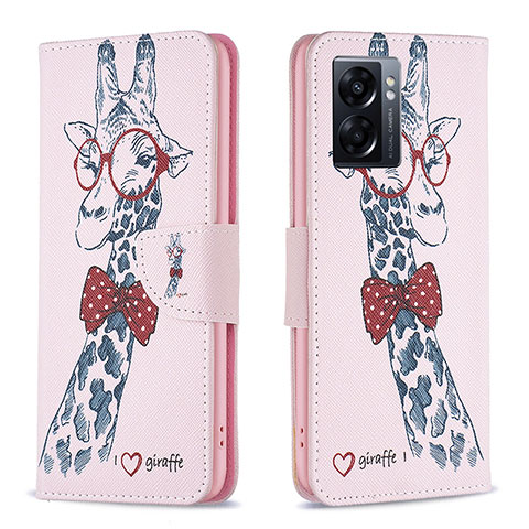 Custodia Portafoglio In Pelle Fantasia Modello Cover con Supporto B01F per Oppo A56S 5G Rosa