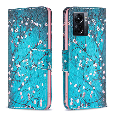 Custodia Portafoglio In Pelle Fantasia Modello Cover con Supporto B01F per Oppo A57 5G Ciano