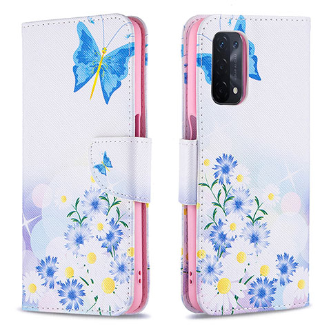 Custodia Portafoglio In Pelle Fantasia Modello Cover con Supporto B01F per Oppo A74 5G Blu