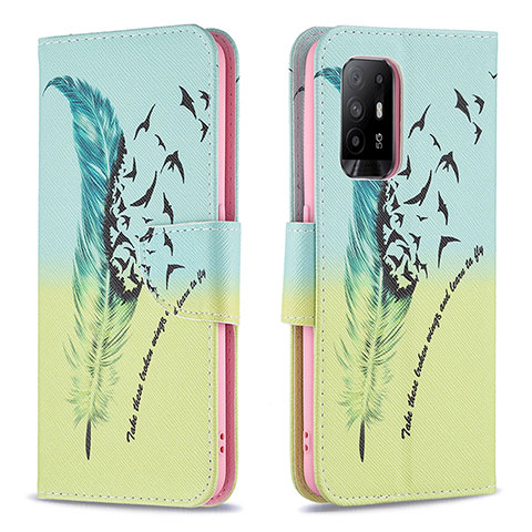 Custodia Portafoglio In Pelle Fantasia Modello Cover con Supporto B01F per Oppo A94 5G Verde Pastello