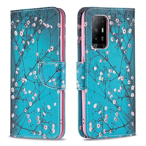 Custodia Portafoglio In Pelle Fantasia Modello Cover con Supporto B01F per Oppo A95 5G Ciano