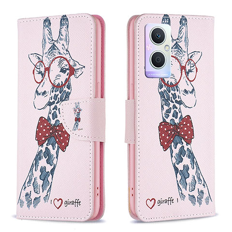 Custodia Portafoglio In Pelle Fantasia Modello Cover con Supporto B01F per Oppo A96 5G Rosa