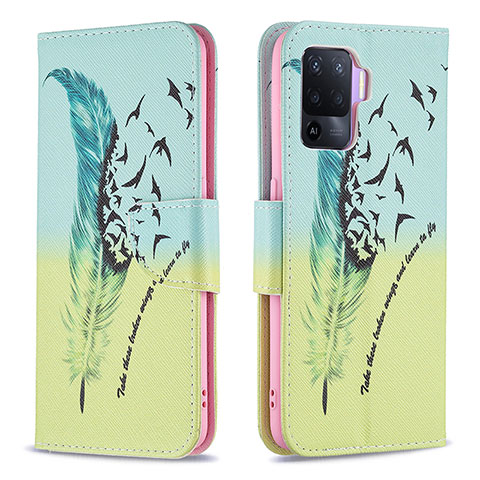 Custodia Portafoglio In Pelle Fantasia Modello Cover con Supporto B01F per Oppo F19 Pro Verde Pastello