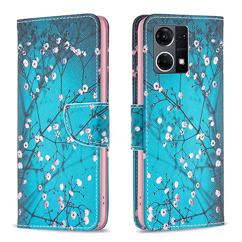 Custodia Portafoglio In Pelle Fantasia Modello Cover con Supporto B01F per Oppo F21 Pro 4G Ciano