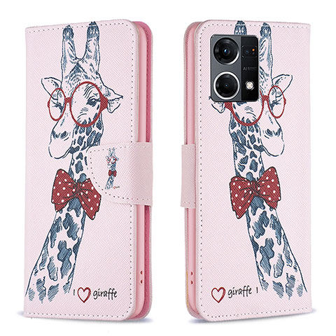 Custodia Portafoglio In Pelle Fantasia Modello Cover con Supporto B01F per Oppo F21 Pro 4G Rosa