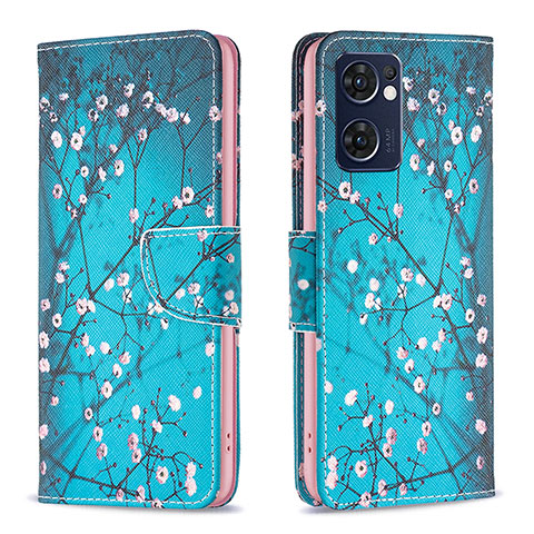 Custodia Portafoglio In Pelle Fantasia Modello Cover con Supporto B01F per Oppo Find X5 Lite 5G Ciano